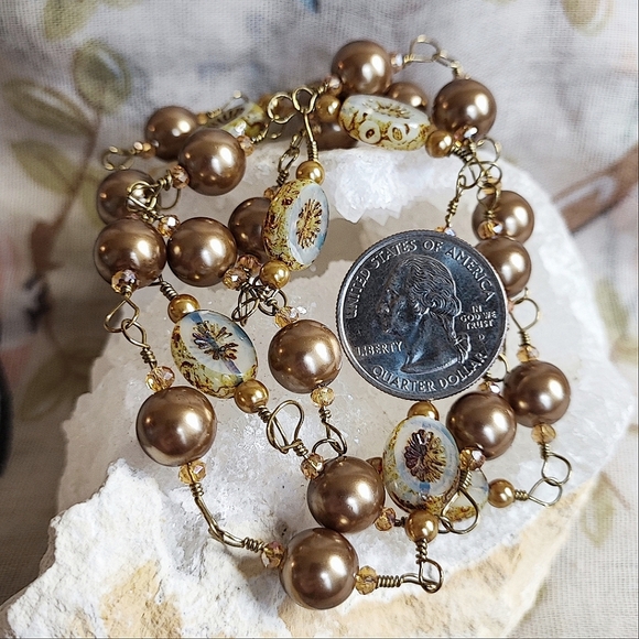 Rich Cocoa Chocolate Brown Faux Pearl Rosary Chain Glass Opaline Beaded Necklace - Picture 4 of 9